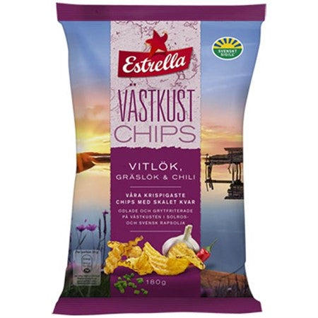 VÄSTKUSTCHIPS AGLIO, ERBA CIPOLLINA E CHILI 180G